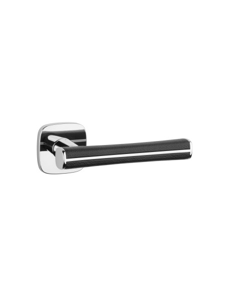 KLAMKA APRILE DAVIDIA ROZETA QR SLIM 7MM LC/BLACK LEATHER - CHROM POLEROWANY / CZARNA SKÓRA