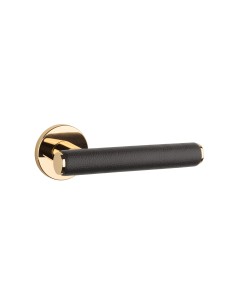 KLAMKA APRILE EGERIA ROZETA R SLIM 7MM LG / BLACK LEATHER - ZŁOTY POLEROWANY / BRĄZOWA SKÓRA 2