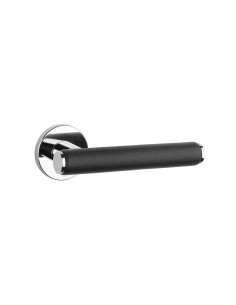 KLAMKA APRILE EGERIA ROZETA R SLIM 7MM LC / BLACK LEATHER - CHROM POLEROWANY / CZARNA SKÓRA