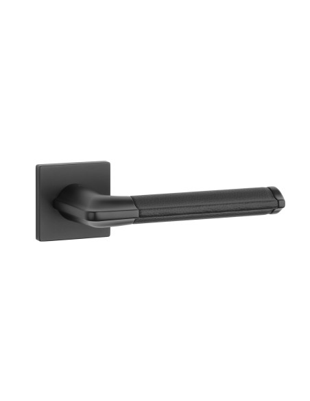 KLAMKA APRILE CYPRESIA ROZETA Q SLIM 7MM BK/BLACK LEATHER - CZARNY MATOWY / CZARNA SKÓRA
