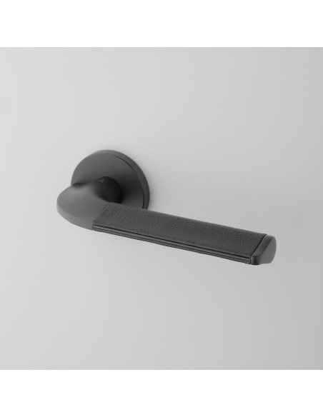 KLAMKA APRILE DETAZIA ROZETA R SLIM 7MM BK / BLACK LEATHER - CZARNY MATOWY / CZARNA SKÓRA