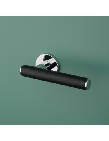 KLAMKA APRILE EGERIA ROZETA R SLIM 7MM LC / BLACK LEATHER - CHROM POLEROWANY / CZARNA SKÓRA